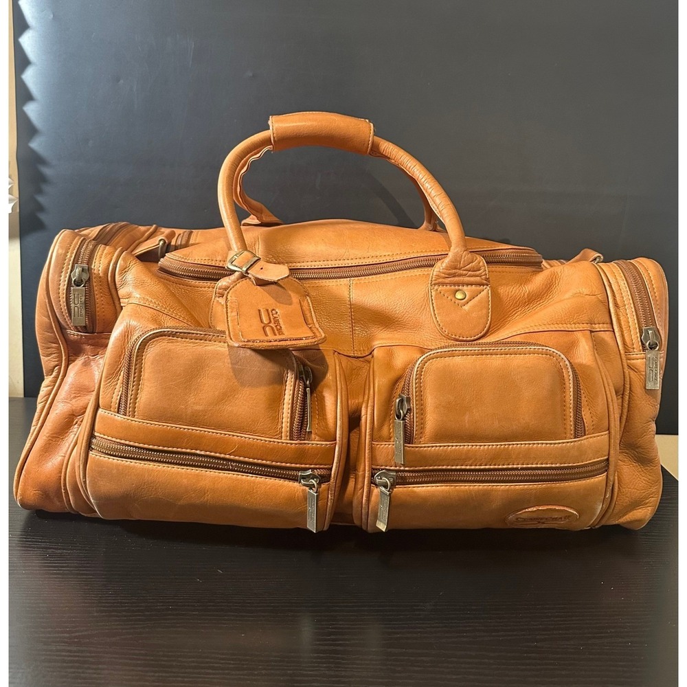 Claire Chase Leather Duffel Bag Saddle Tan Weekender Travel Luggage 32 Inch